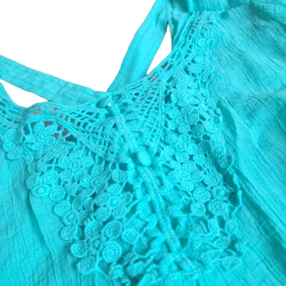 EM Womens Seafoam Cap Sleeve Crochet Top Size M - Picture 2 of 5